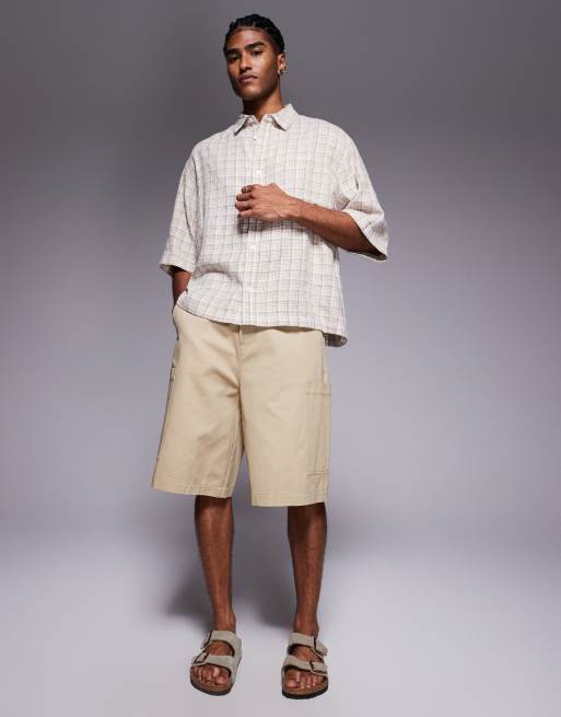 ASOS DESIGN boxy oversized shirt in neutral check, 2 of 5