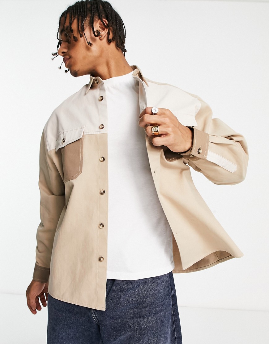 ASOS DESIGN boxy oversized shirt in neutral cut & sew