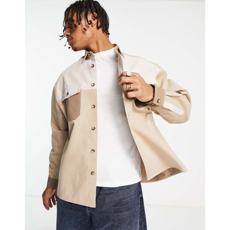 ASOS DESIGN boxy oversized shirt in neutral cut & sew | ASOS