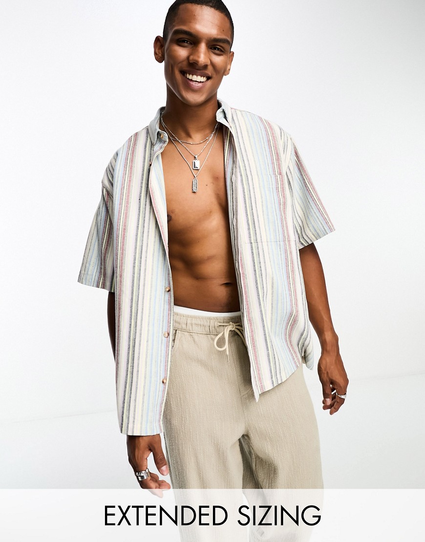 ASOS DESIGN boxy oversized shirt in pastel stripe-Multi