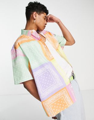 ASOS DESIGN boxy oversized shirt in patchwork paisley bandana
