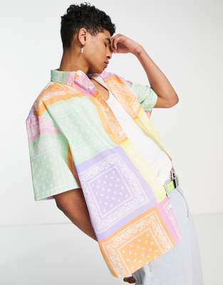 ASOS DESIGN boxy oversized shirt in patchwork paisley bandana-Multi