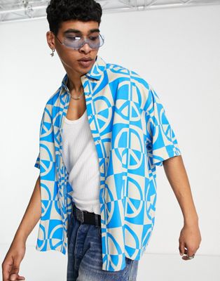 ASOS DESIGN boxy oversized shirt in peace sign print