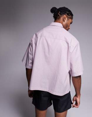 ASOS DESIGN boxy oversized shirt in pink and white stripe