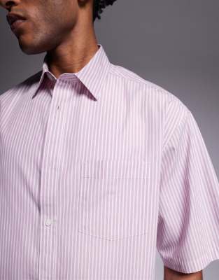 ASOS DESIGN boxy oversized shirt in pink and white stripe