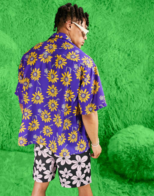 ASOS DESIGN boxy oversized shirt in purple and yellow floral print, 2 of 4