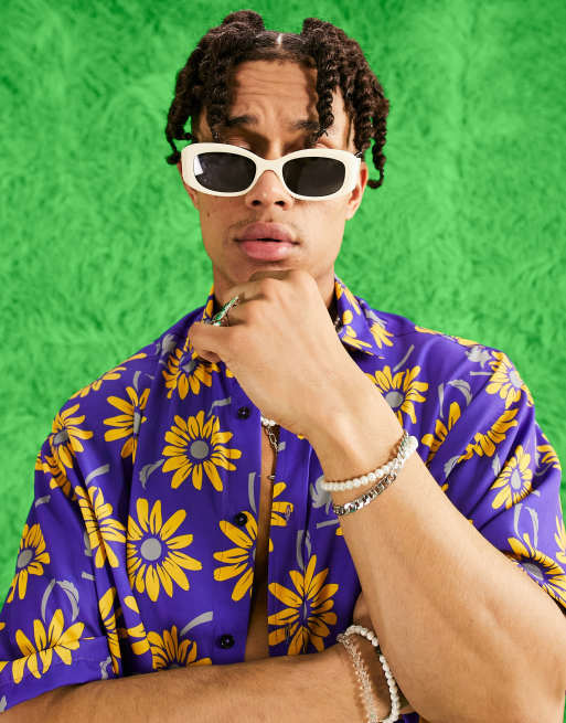 ASOS DESIGN boxy oversized shirt in purple and yellow floral print, 3 of 4