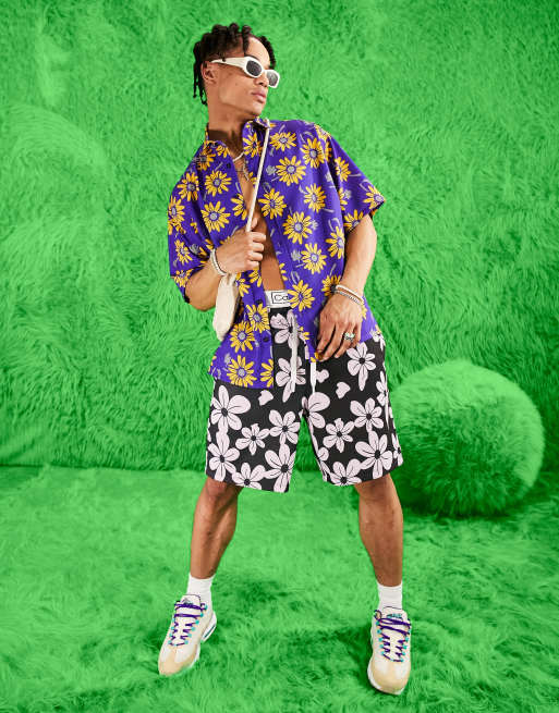 ASOS DESIGN boxy oversized shirt in purple and yellow floral print, 4 of 4