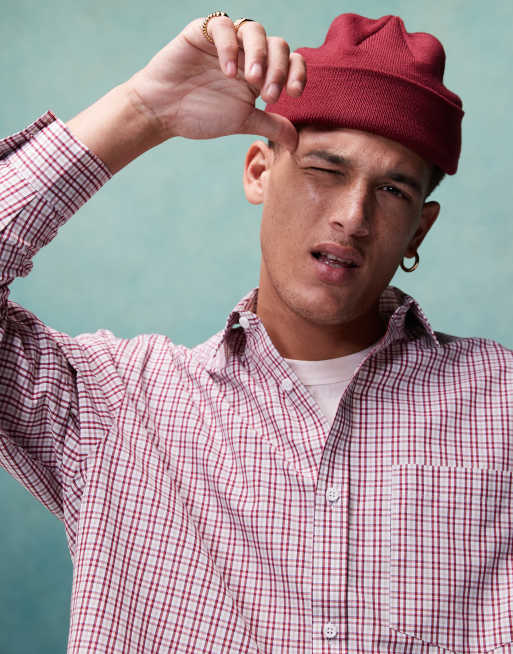 ASOS DESIGN boxy oversized shirt in red check ASOS