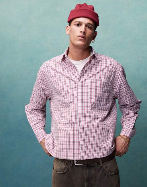 ASOS DESIGN boxy oversized shirt in red plaid