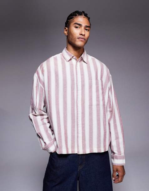 ASOS DESIGN boxy oversized shirt in red stripes - view 1