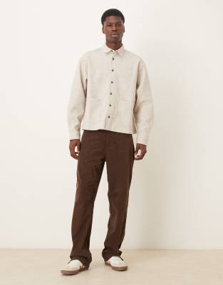 Asos Design Boxy Oversized Shirt In Neutral