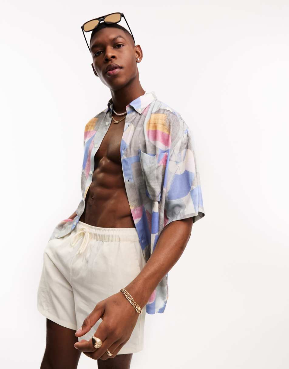 ASOS DESIGN boxy oversized shirt in vintage inspired abstract print