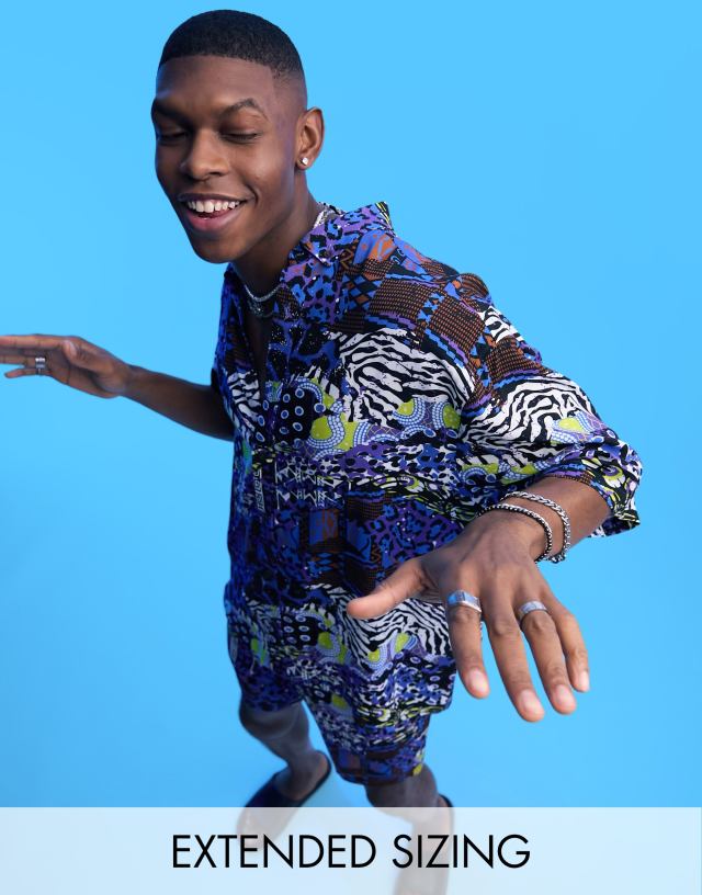 ASOS DESIGN boxy oversized shirt in vintage inspired print - part of a set