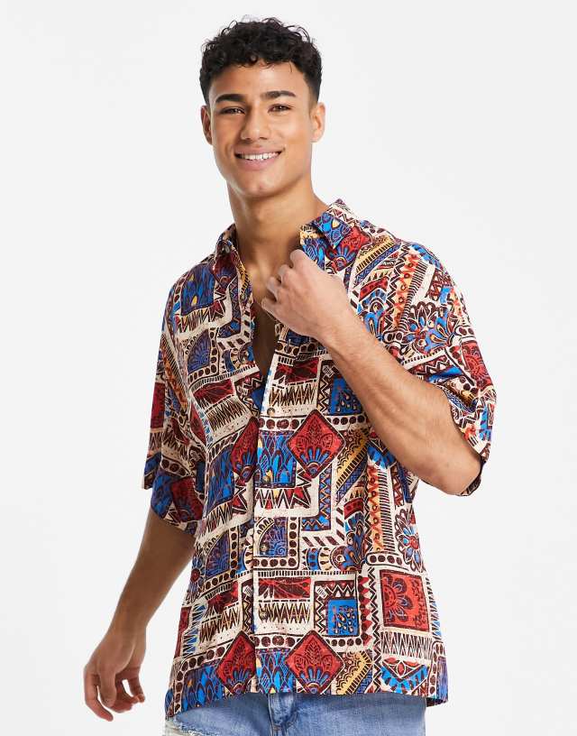 ASOS DESIGN boxy oversized shirt in vintage-inspired print