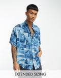 [ASOS DESIGN] ASOS DESIGN boxy oversized shirt in vintage inspired print-Blue XS BLUE