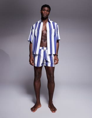 ASOS DESIGN boxy oversized shirt in white and blue stripe - part of a set 