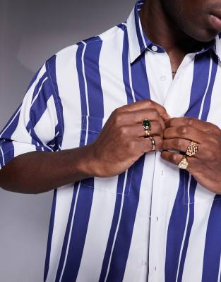 ASOS DESIGN boxy oversized shirt in white and blue stripe - part of a set 