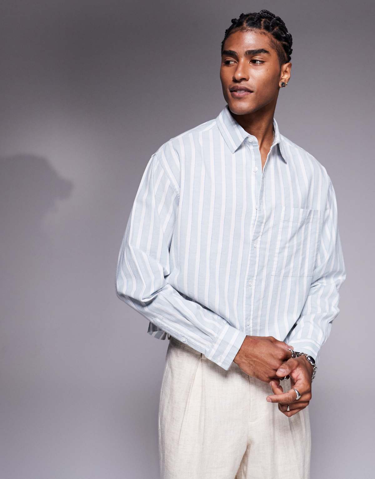 ASOS DESIGN boxy oversized shirt in white and blue stripe