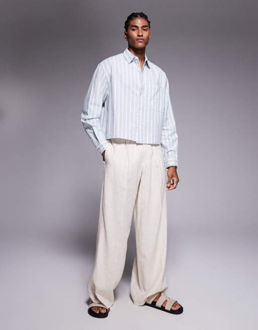 ASOS DESIGN boxy oversized shirt in white and blue stripe | ASOS
