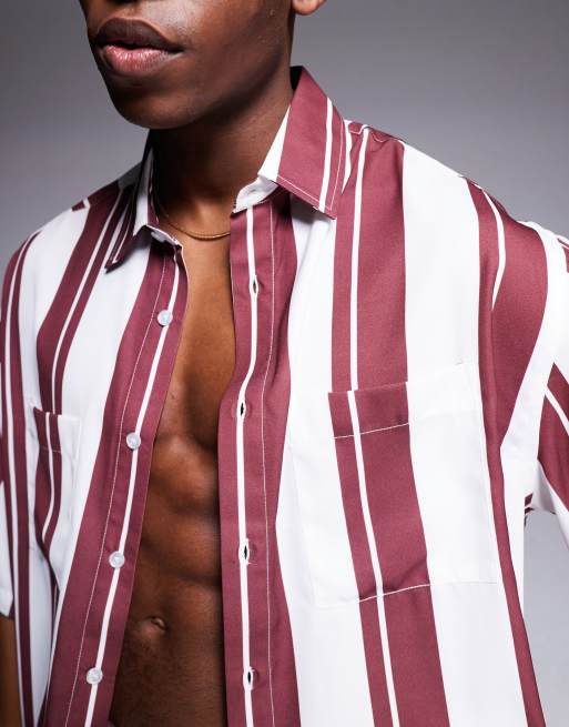ASOS DESIGN boxy oversized shirt in white and burgundy stripe - part of a set