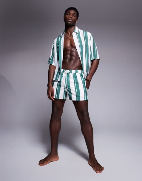 ASOS DESIGN boxy oversized shirt in white and green stripe - part of a set - view 1