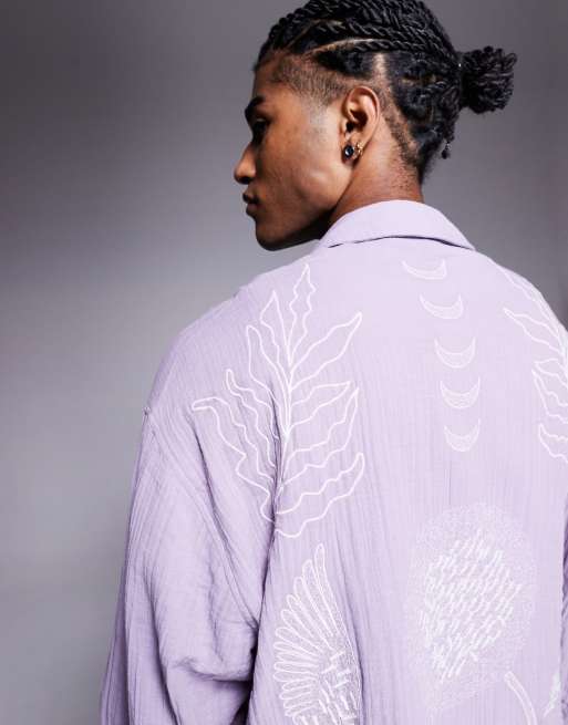 ASOS DESIGN boxy oversized shirt with back print in purple, 2 of 4