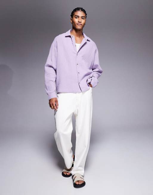 ASOS DESIGN boxy oversized shirt with back print in purple, 3 of 4