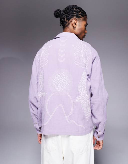 ASOS DESIGN boxy oversized shirt with back print in purple, 4 of 4