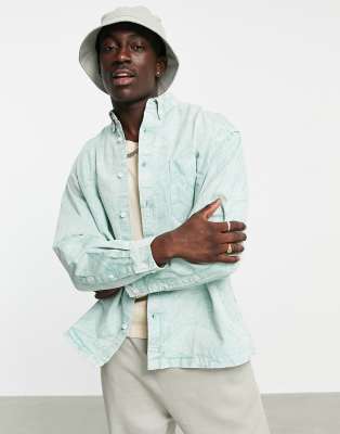 ASOS DESIGN boxy oversized shirt with bleach wash in sage green - view 1