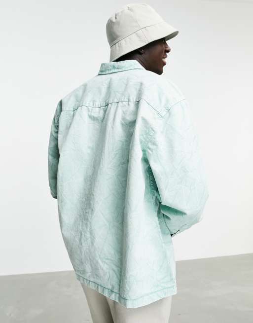 ASOS DESIGN boxy oversized shirt with bleach wash in sage green, 2 of 4