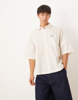Asos Design Boxy Oversized Shirt With Chest Badge In Red