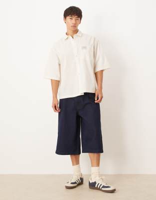 Asos Design Boxy Oversized Shirt With Chest Badge In Red