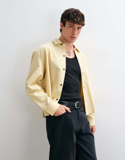 ASOS DESIGN boxy oversized shirt with chest badge in yellow - view 1
