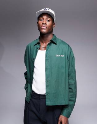 ASOS DESIGN boxy oversized shirt with chest embroidery in green φωτογραφία