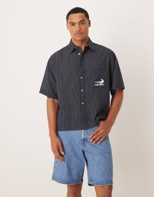 Asos Design Boxy Oversized Shirt With Chest Embroidery In Multi