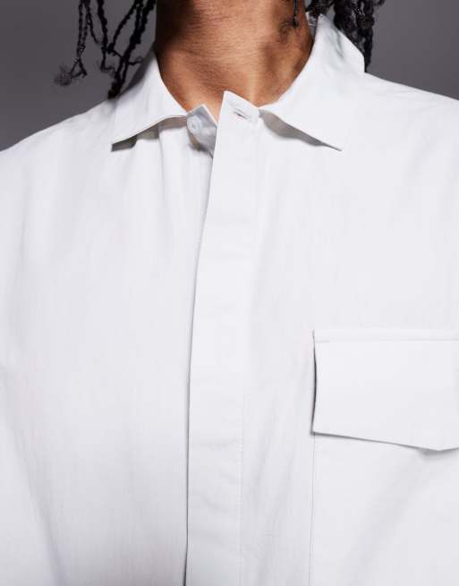ASOS DESIGN oversized boxy shirt with concealed buttons in light gray