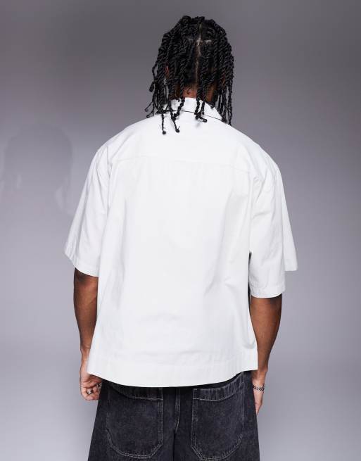 ASOS DESIGN oversized boxy shirt with concealed buttons in light gray