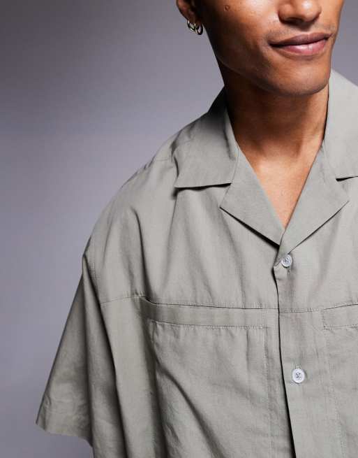 ASOS DESIGN boxy oversized shirt with concealed pockets in khaki, 4 of 4