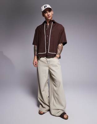 Asos Design Boxy Oversized Shirt With Crochet Detail