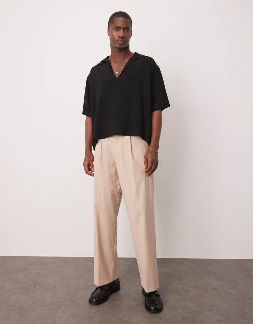 ASOS DESIGN boxy oversized shirt with deep v neck in black, 4 of 4