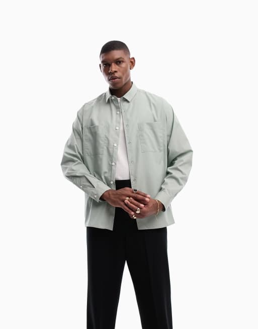 ASOS DESIGN boxy oversized shirt with double pockets in gray