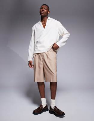 ASOS DESIGN boxy oversized shirt with draper crossover in stone