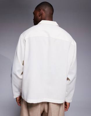 ASOS DESIGN boxy oversized shirt with draper crossover in stone