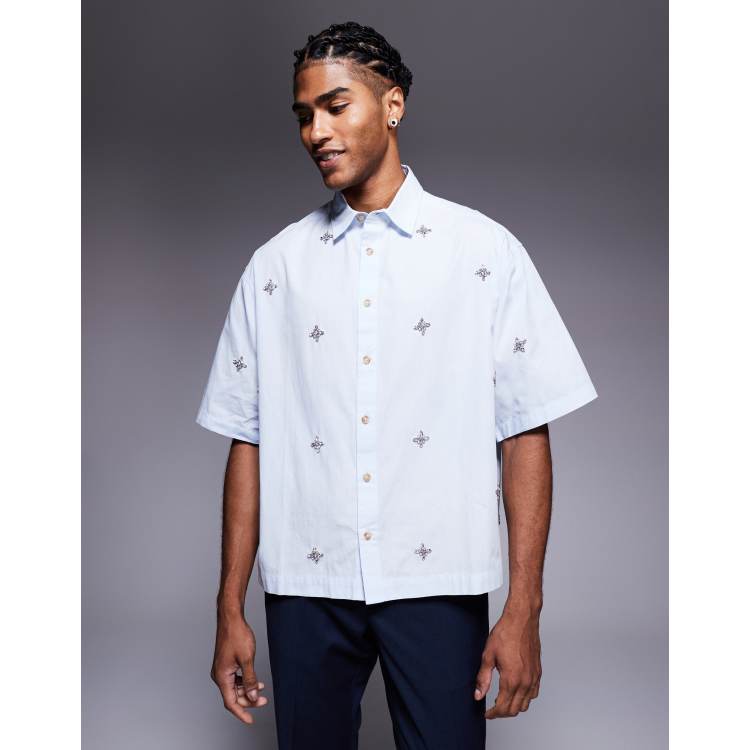 ASOS DESIGN boxy oversized shirt with embellishment in blue