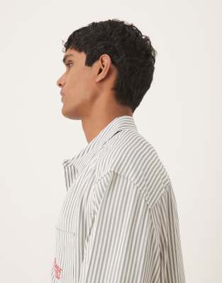 Asos Design Boxy Oversized Shirt With Embroidery In Green
