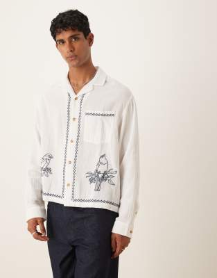 Asos Design Boxy Oversized Shirt With Embroidery In White