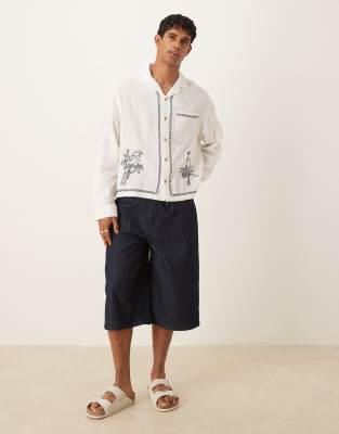Asos Design Boxy Oversized Shirt With Embroidery In White