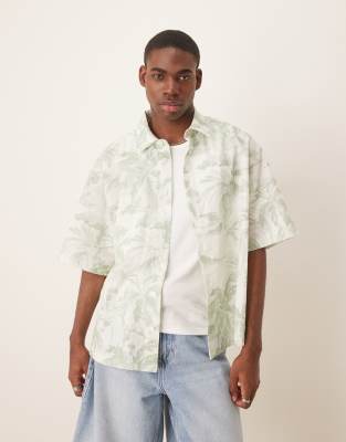 ASOS DESIGN boxy oversized shirt with floral print in green - view 1