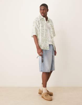 Asos Design Boxy Oversized Shirt With Floral Print In Green